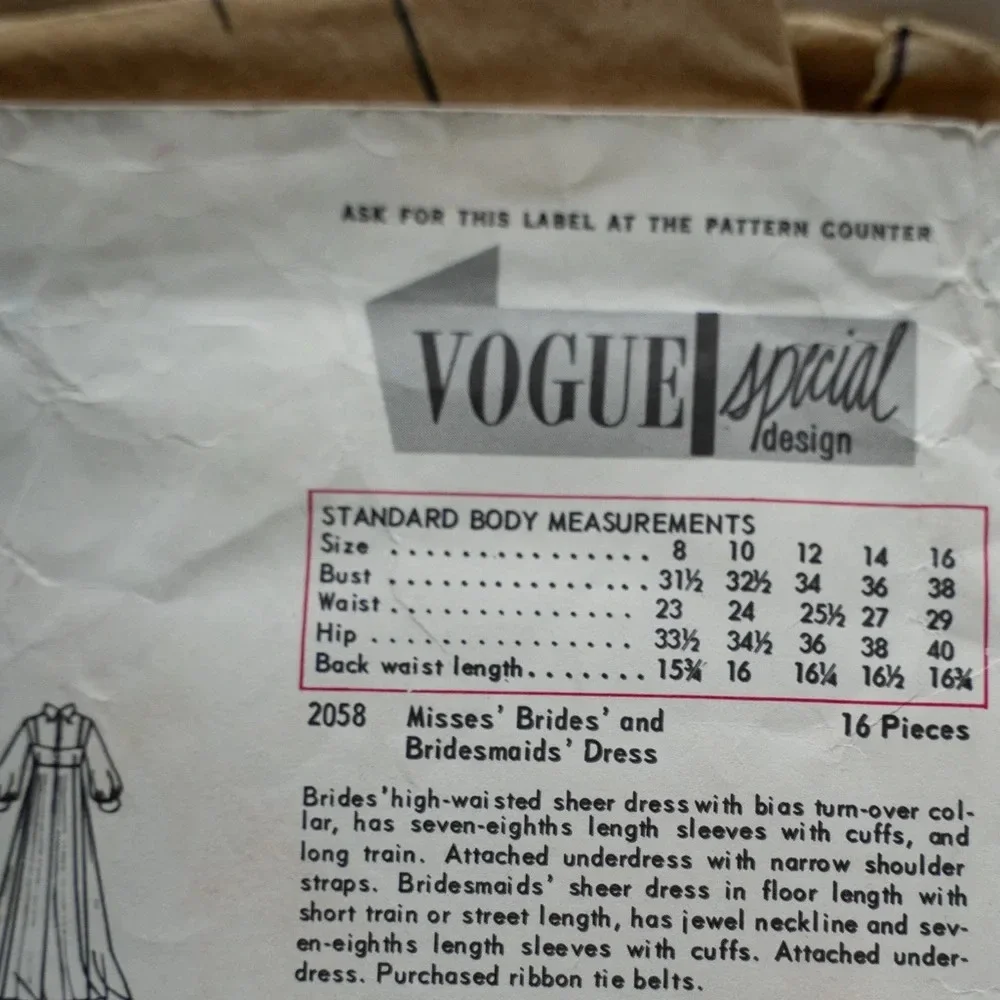1960s handmade vogue pattern and wedding dress - Picture 7 of 15